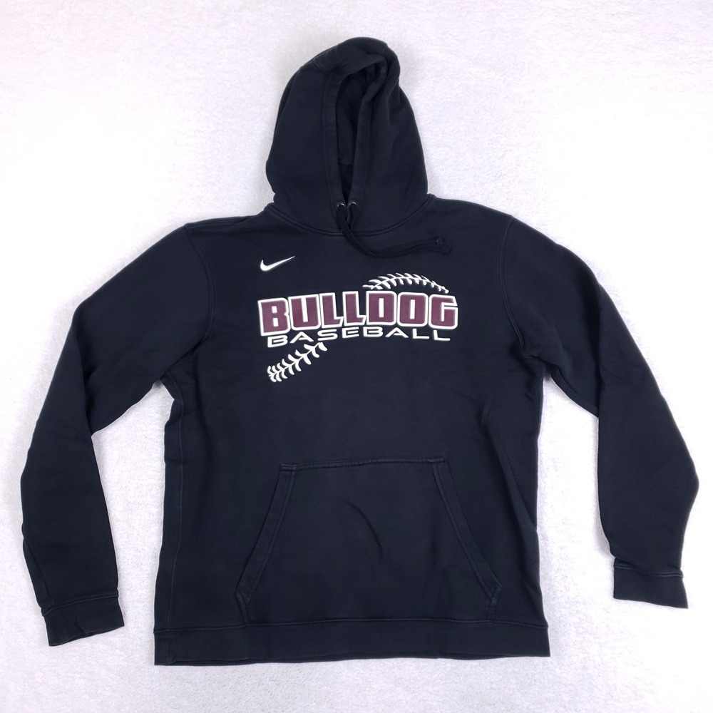 Nike Hoodie Mens L Bulldog Baseball Pullover Sweatshirt Black Embroidered Swoosh